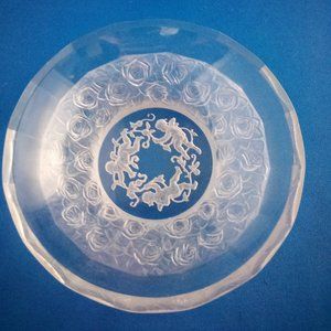Vintage glass trinket dish frosted roses and angels